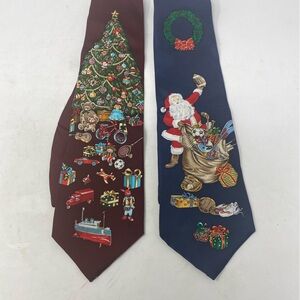 2 Christmas Holiday Sports Print Silk Neckties - Burgundy and Navy